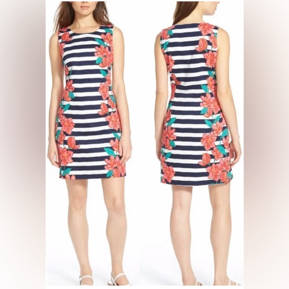 Vineyard Vines Navy Stripes and Sweet Magnolia Blooms Shift Dress-Size 6